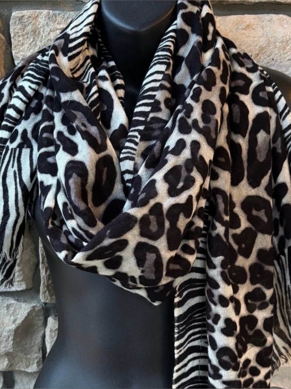 H&M Black and White Animal Print Infinity Scarf